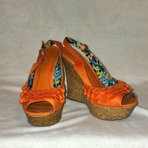 Qupid Orange Platform Wedges